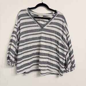 ✨ Court & Rowe Striped V-Neck Blouse – Women’s 1X | Gray White Textured Top Bo